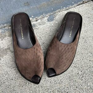 Robert Clergerie Brown Peep-Toe Loafers